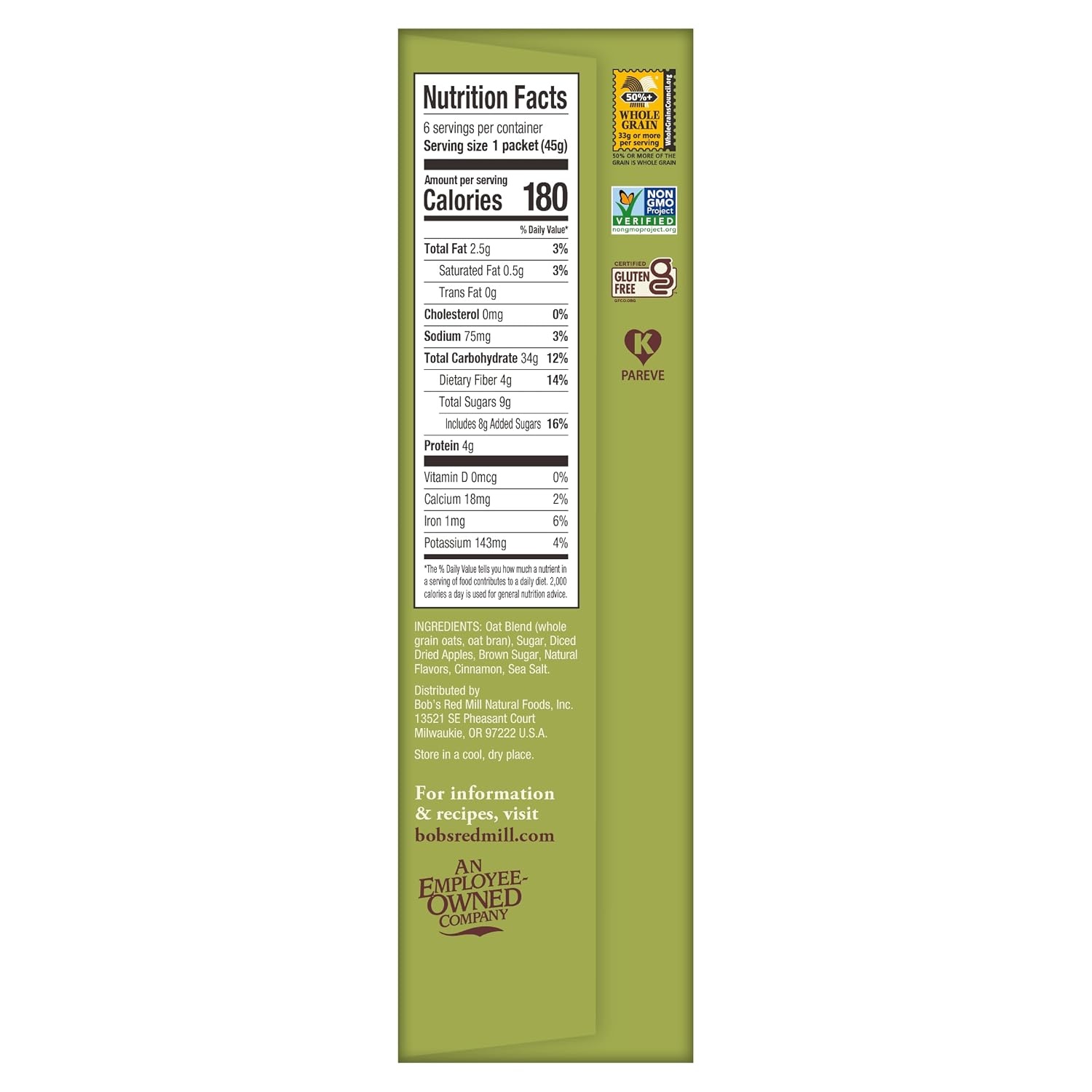 image:imageBobs Red Mill Apple Cinnamon Instant Oatmeal Packets 6 packetsApple Cinnamon