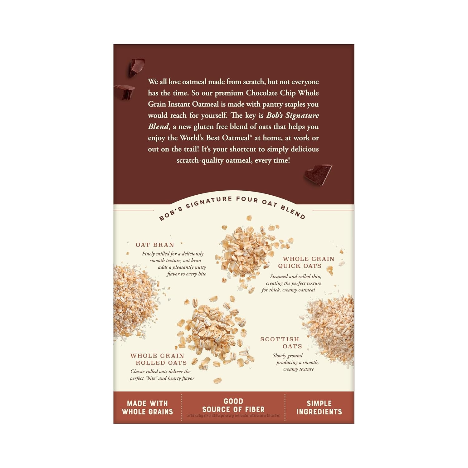 image:imageBobs Red Mill Apple Cinnamon Instant Oatmeal Packets 6 packetsChocolate Chip