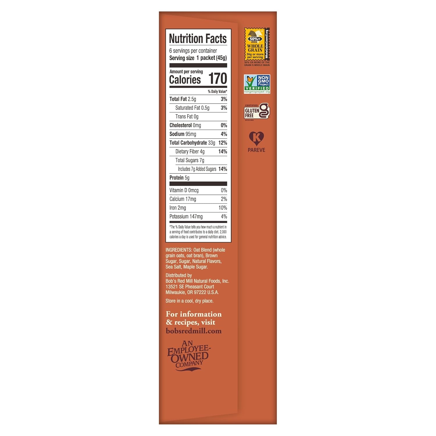 image:imageBobs Red Mill Apple Cinnamon Instant Oatmeal Packets 6 packetsMaple Brown Sugar