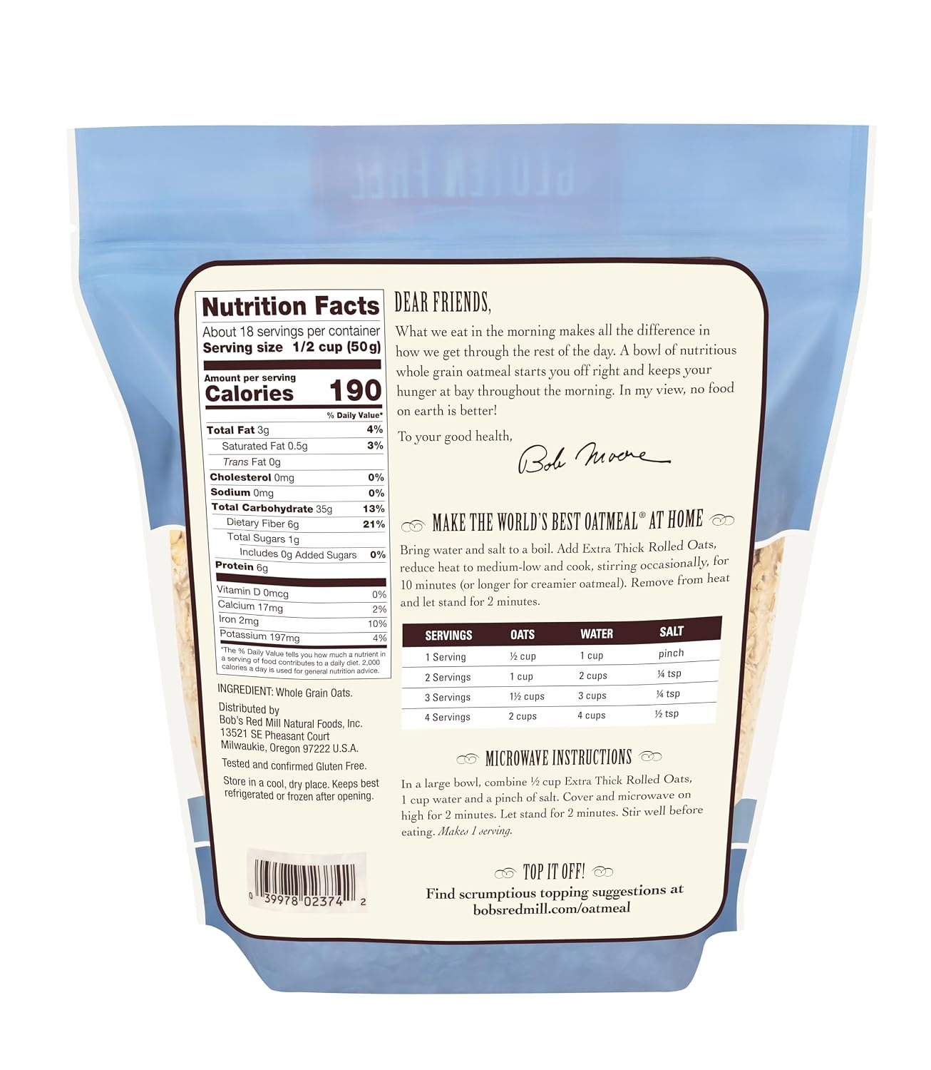 image:imageBobs Red Mill Gluten Free Extra Thick Rolled Oats 32ounce Pack of 432 Ounce Pack of 4