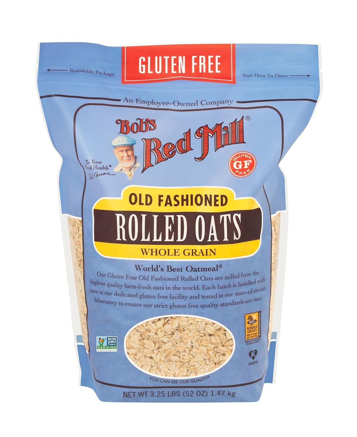 image:imageBobs Red Mill Gluten Free Old Fashioned Rolled Oats 52oz Pack of 4 Gluten Free Non GMO Whole Grain Vegan KosherGF Old Fashioned