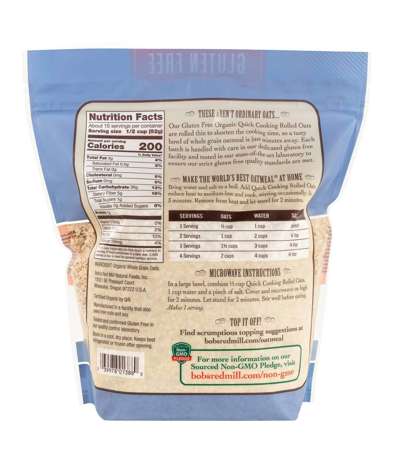 image:imageBobs Red Mill Gluten Free Organic Quick Cooking Rolled Oats 28oz Pack of 4 Gluten Free Organic Non GMO Whole Grain Vegan Kosher28 Ounce Pack of 1