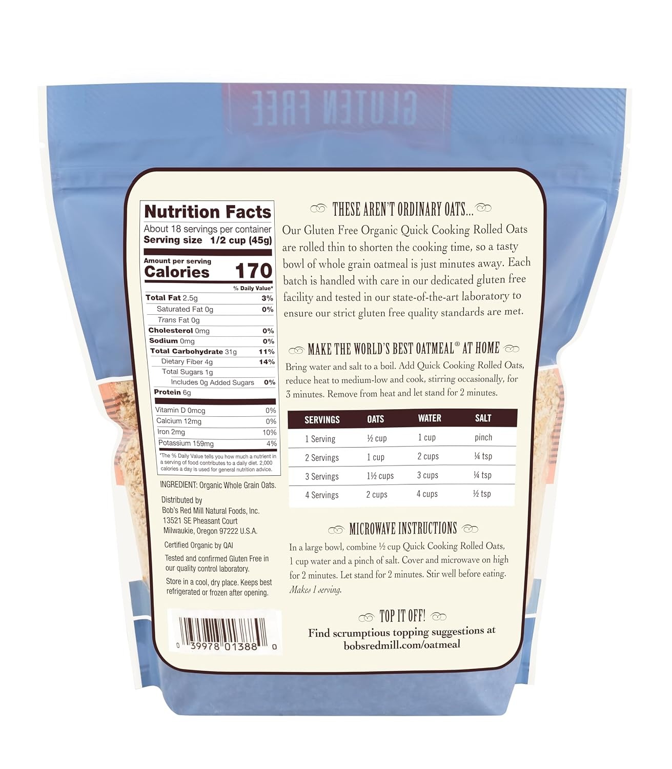 image:imageBobs Red Mill Gluten Free Organic Quick Cooking Rolled Oats 28oz Pack of 4 Gluten Free Organic Non GMO Whole Grain Vegan Kosher28 Ounce Pack of 4