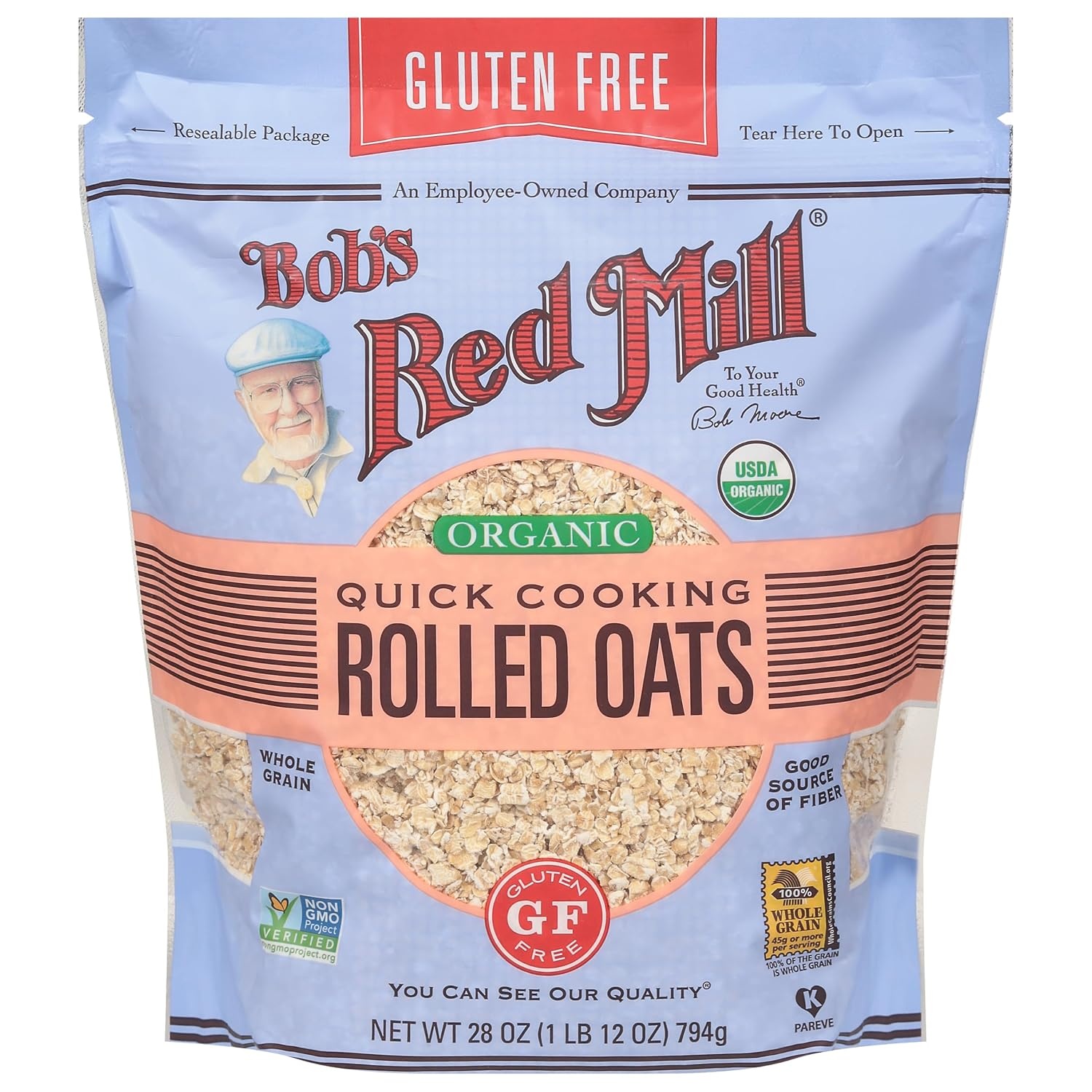 image:imageBobs Red Mill Gluten Free Organic Quick Cooking Rolled Oats 28oz Pack of 4 Gluten Free Organic Non GMO Whole Grain Vegan Kosher28 Ounce Pack of 4