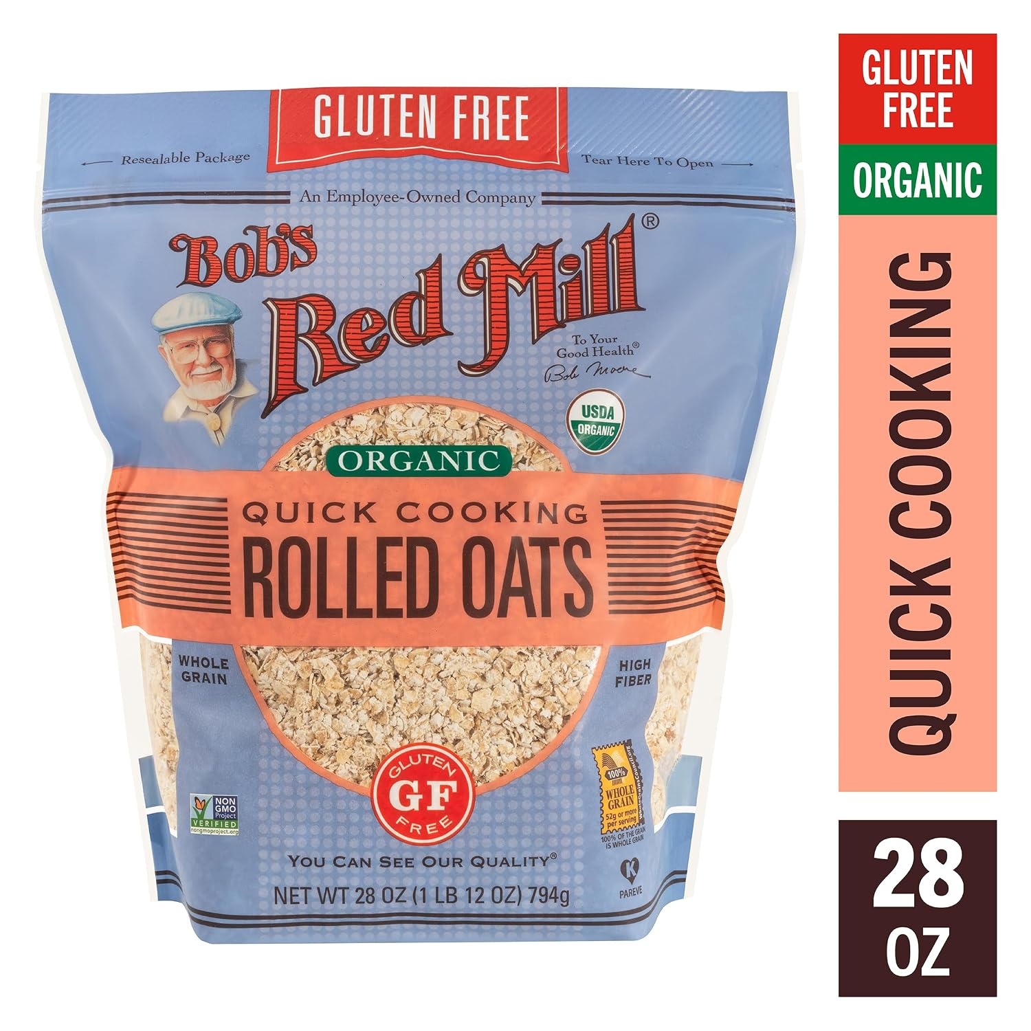image:imageBobs Red Mill Gluten Free Organic Quick Cooking Rolled Oats 28oz Pack of 4 Gluten Free Organic Non GMO Whole Grain Vegan Kosher28 Ounce Pack of 4