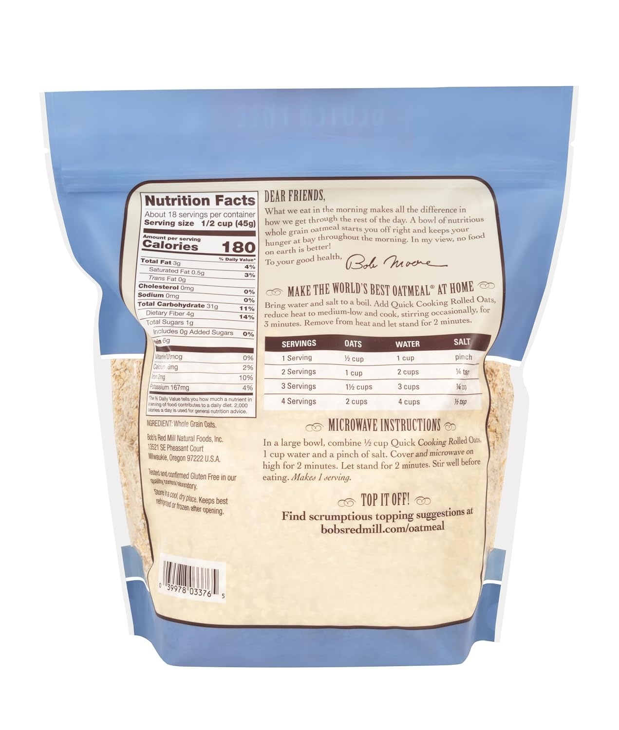 image:imageBobs Red Mill Gluten Free Quick Cooking Rolled Oats 28oz 4 Pack