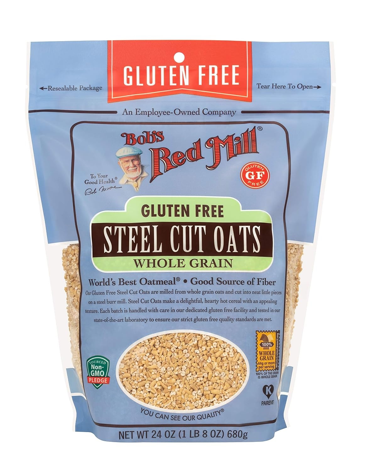 image:imageBobs Red Mill Gluten Free Steel Cut Oats 24oz Pack of 4 Gluten Free Non GMO Whole Grain Vegan Kosher24 Ounce Pack of 4