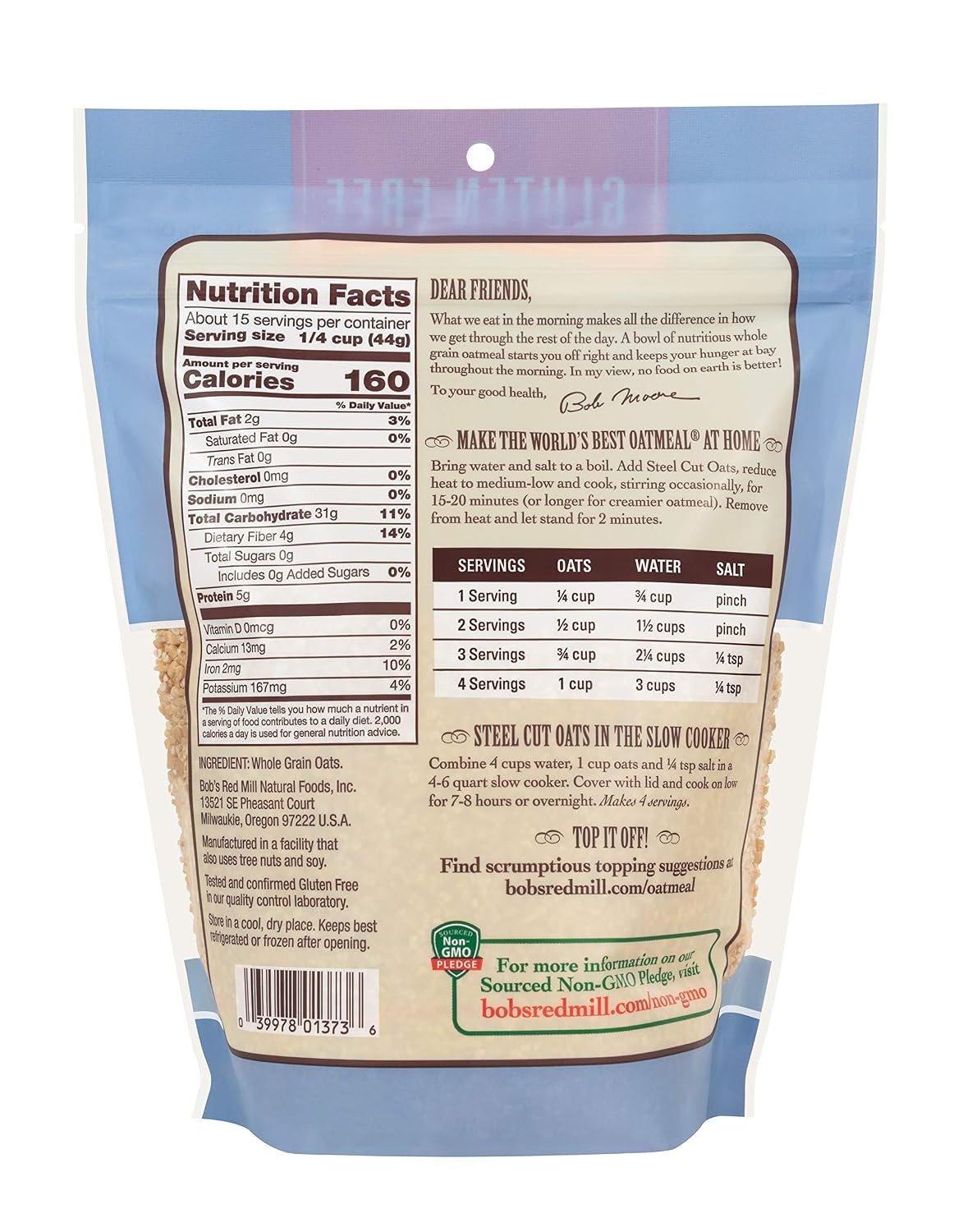 image:imageBobs Red Mill Gluten Free Steel Cut Oats 24oz Pack of 4 Gluten Free Non GMO Whole Grain Vegan Kosher24 Ounce Pack of 4