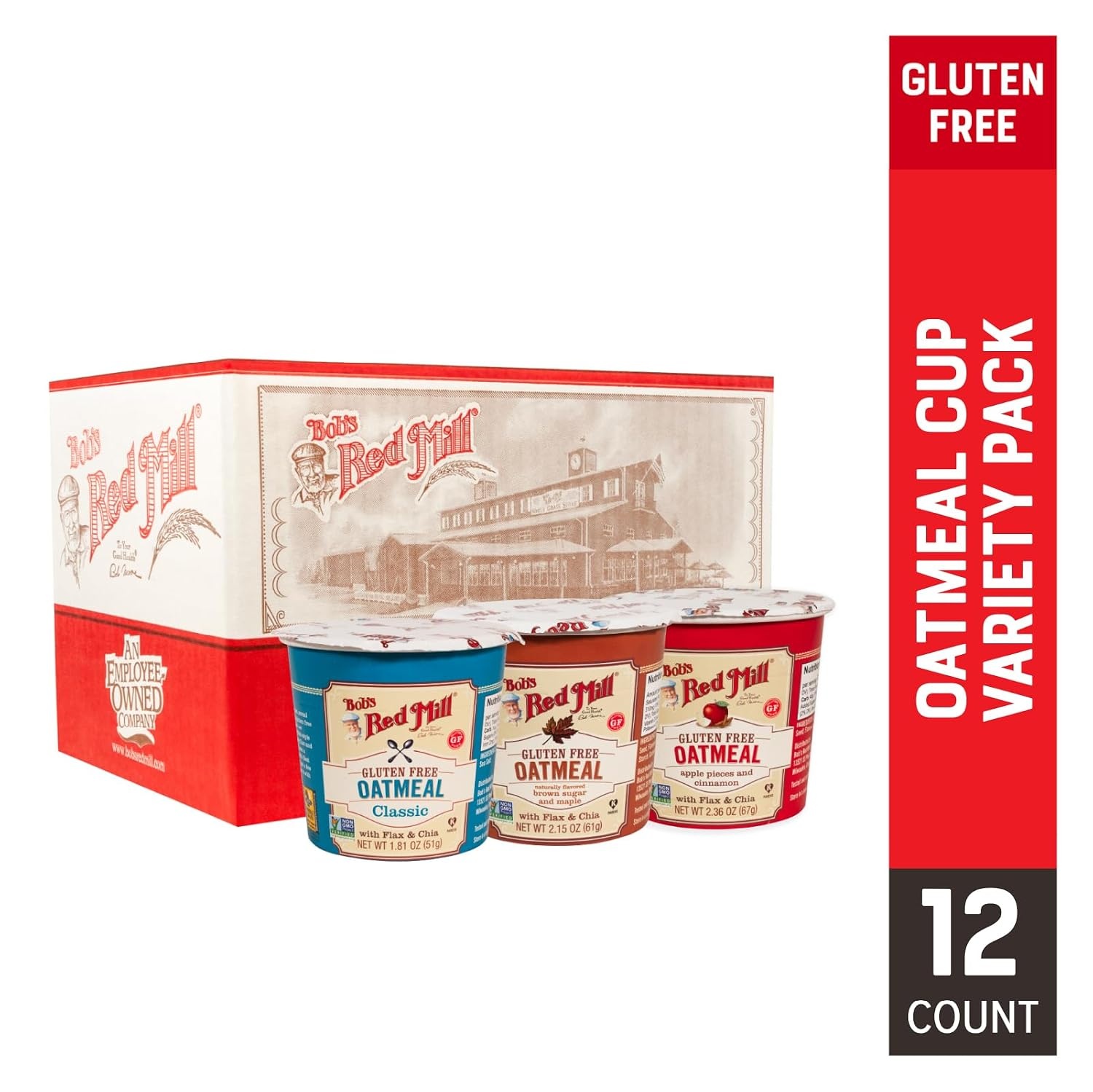 image:imageBobs Red Mill Oatmeal Cup Variety Pack Classic Maple Apple 1 cup Pack of 12 Non GMO Whole Grain Kosher
