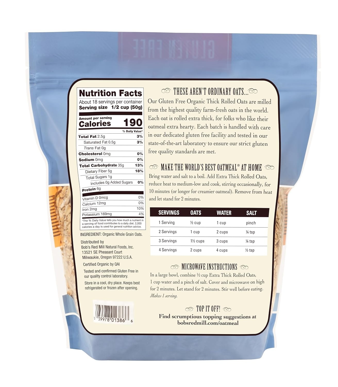 image:imageBobs Red Mill Organic Gluten Free Extra Thick Rolled Oats 32oz 4 Pack