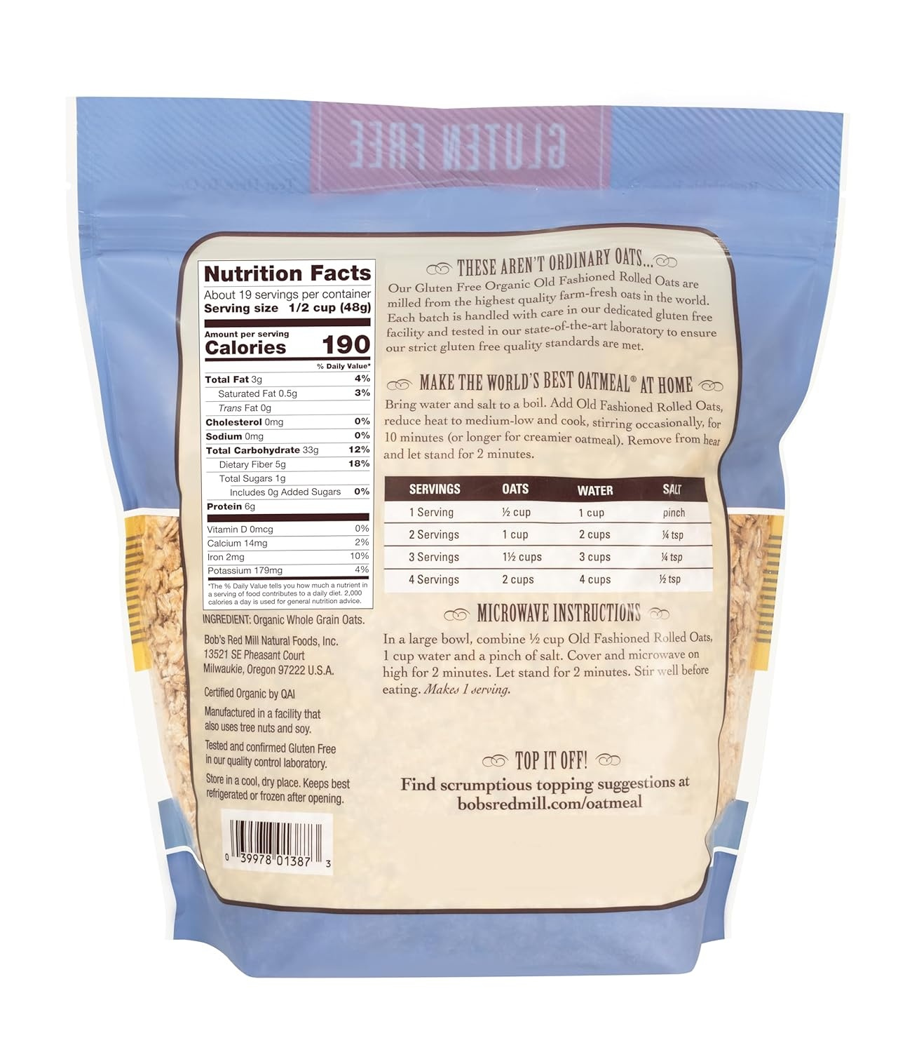 image:imageBobs Red Mill Organic Gluten Free Old Fashioned Rolled Oats 32oz 4 PackOld Fashioned Whole Grain