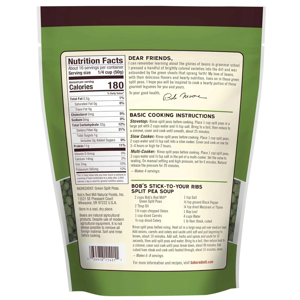 image:imageBobs Red Mill Green Split Peas 29 Ounce  4 per case