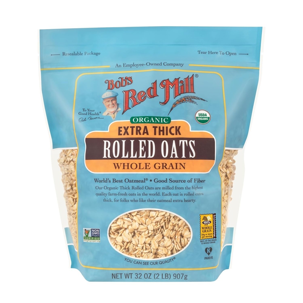 image:imageBobs Red Mill Organic Thick Rolled Oats 32oz Pack of 4  Organic Non GMO Whole Grain Vegan KosherOG Extra Thick